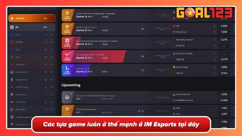 IM Esports Tại GOAL123 - Sân Chơi Thể Thao Điện Tử Hàng Đầu 2 Các tựa game đang nổi như cồn ở đây