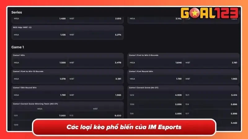 IM Esports Tại GOAL123 - Sân Chơi Thể Thao Điện Tử Hàng Đầu 5 Đa dạng hệ sinh thái kèo phổ biến của IM Esports