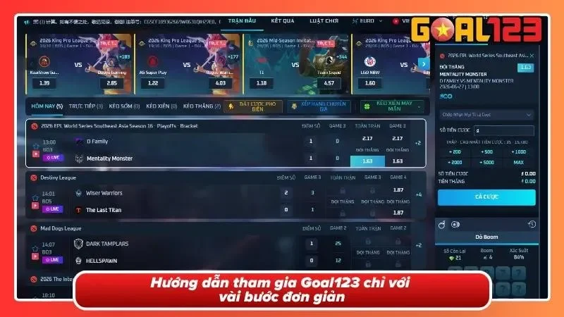 Săn Thưởng Esports Cùng TF Gaming tại Goal123 Hot Năm 2026 4 Các bước tham gia sảnh game từ đăng nhập đến hoàn tất đặt cược